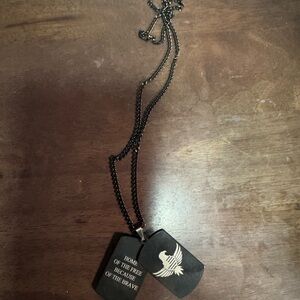 Black Dog Tag Necklace “Home of the Free because of the Brave”